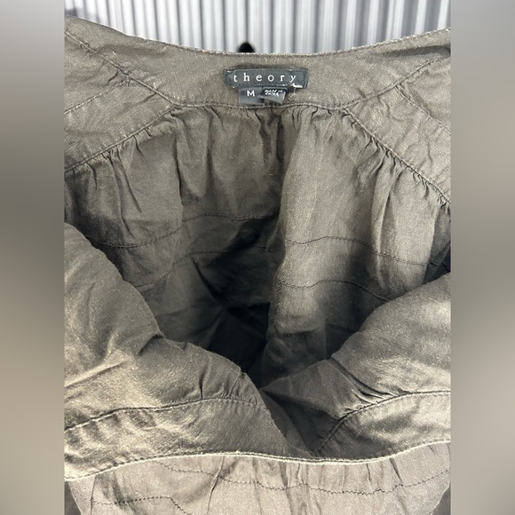 Women’s Theory Brown Linen Viscose Spandex Casual Designer Blouse Top Medium - Picture 3 of 4